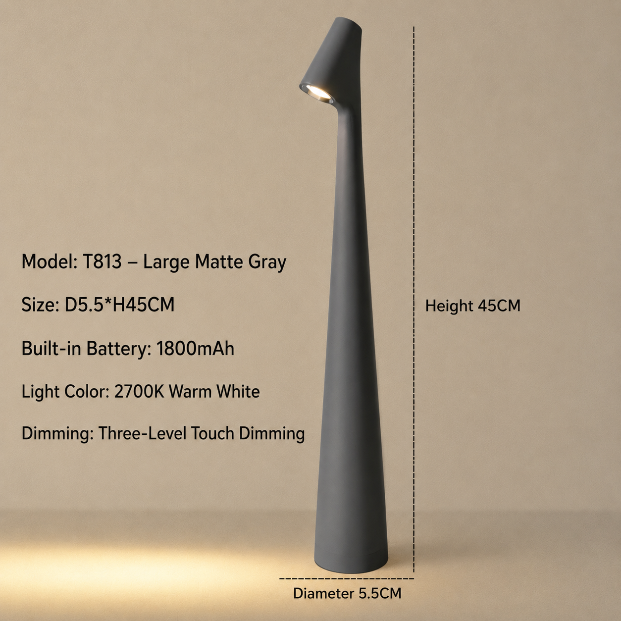 Tischlampe | Kabellose Designer LED | 3-Stufen Touch-Dimmung | Sydney