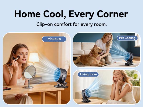 Tragbarer Clip-Ventilator | 100 Stufen & 360°-Kopf | 3-in-1 Klemmen, Stellen, Aufhängen | CoolPod