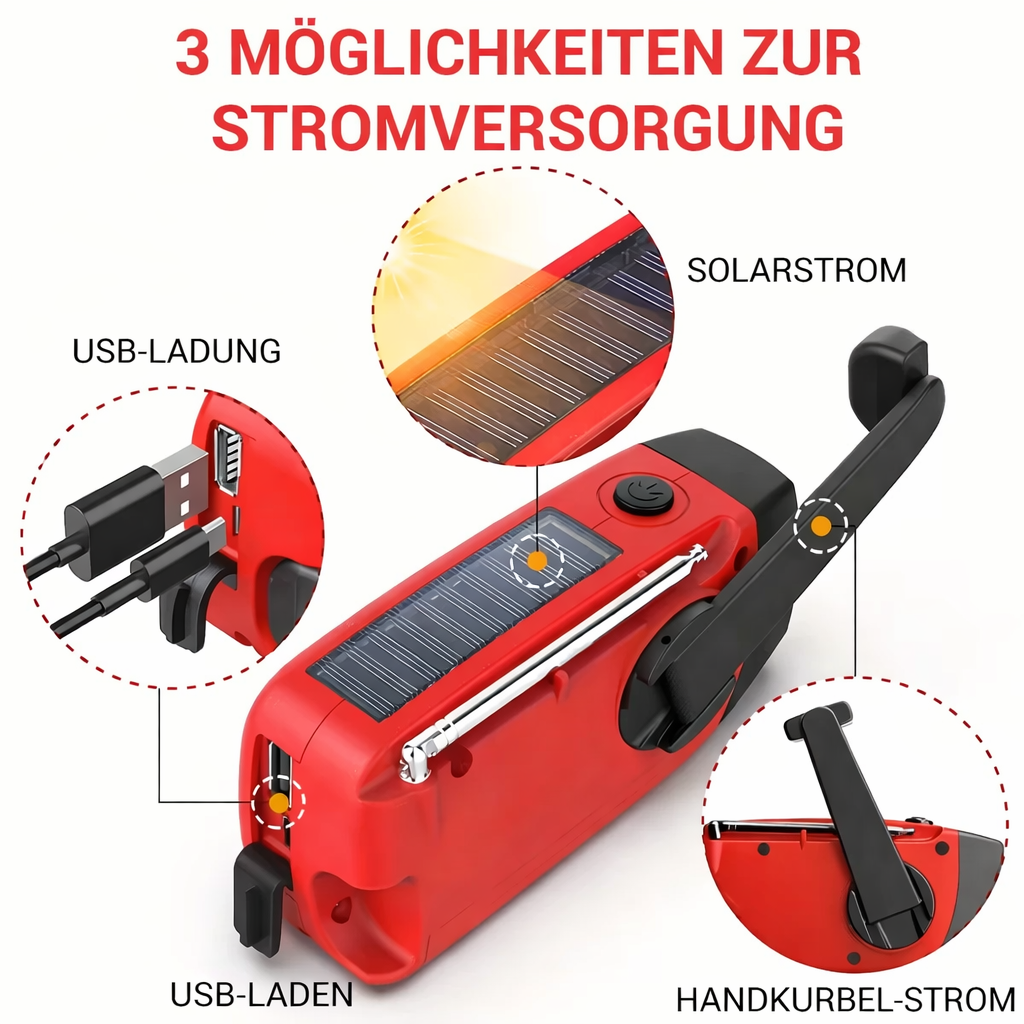 Tragbares Radio | Zuverlässige Energie & Warnempfang | Integrierte Taschenlampe und Powerbank | PowerGuard