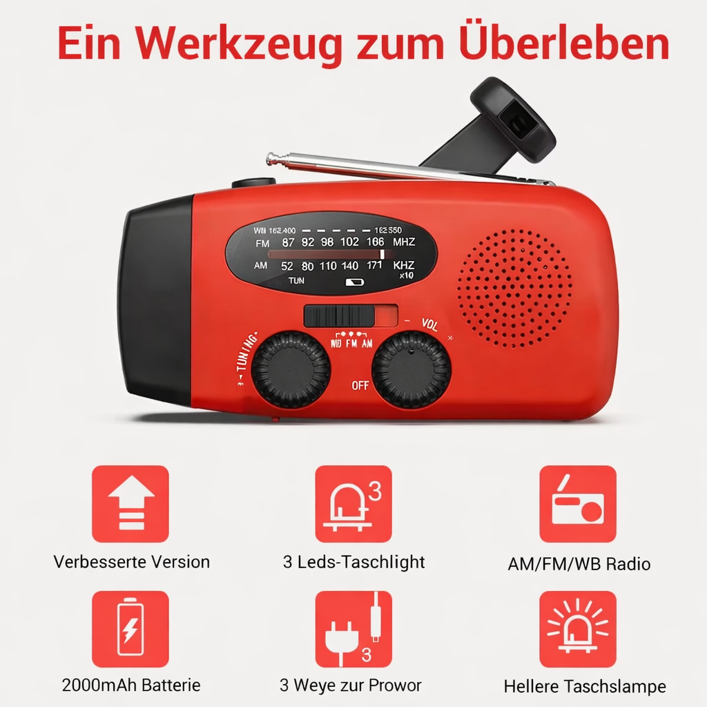 Tragbares Radio | Zuverlässige Energie & Warnempfang | Integrierte Taschenlampe und Powerbank | PowerGuard
