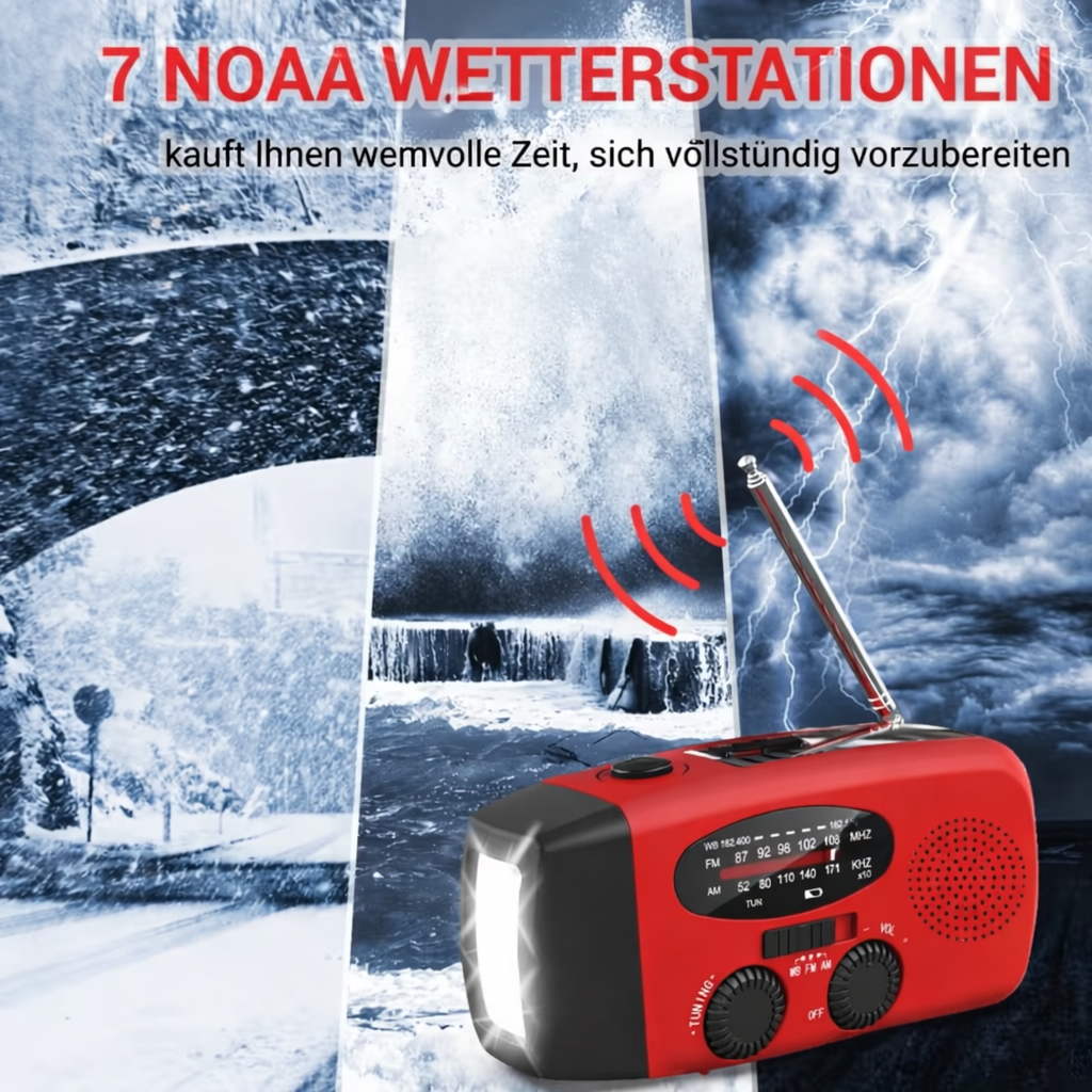 Tragbares Radio | Zuverlässige Energie & Warnempfang | Integrierte Taschenlampe und Powerbank | PowerGuard