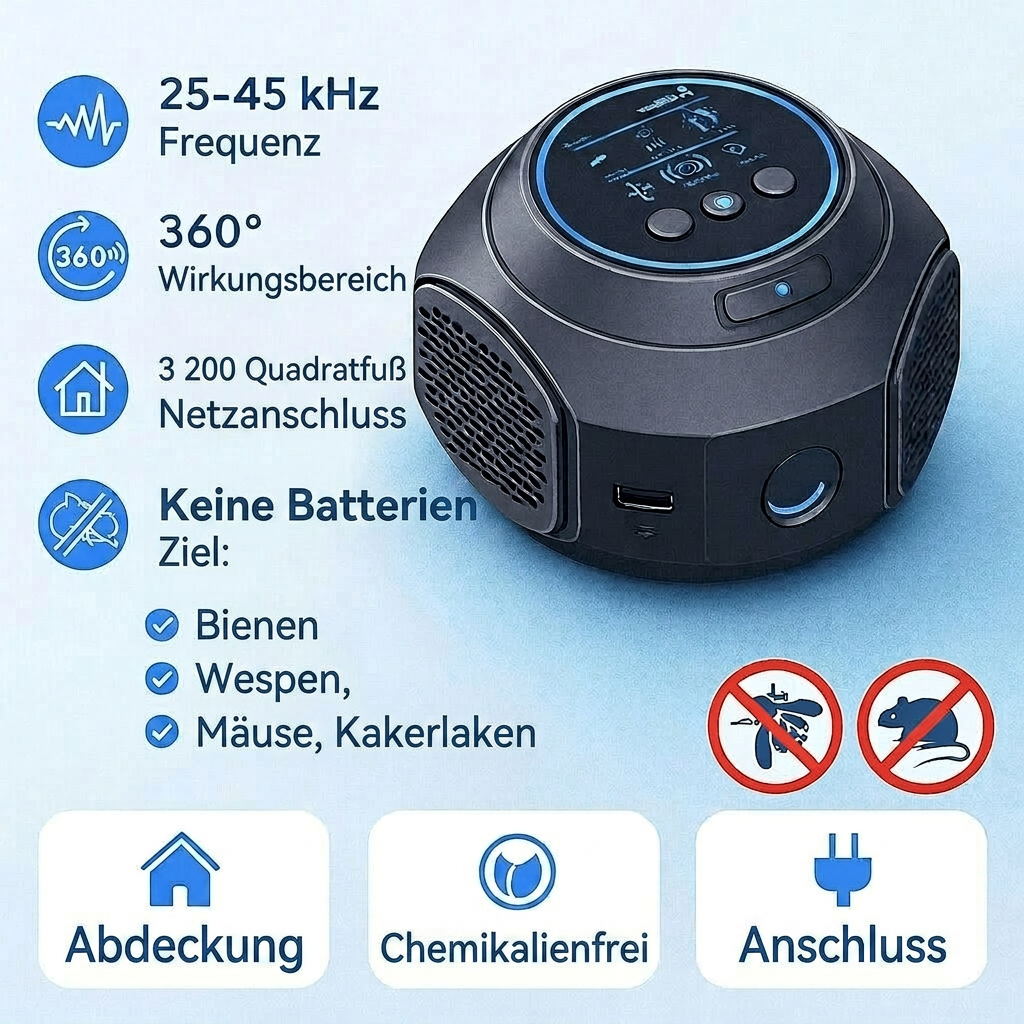 Ultradźwiękowy odstraszacz os, pszczół i myszy | czarny lub biały | do gniazdka | PestWave