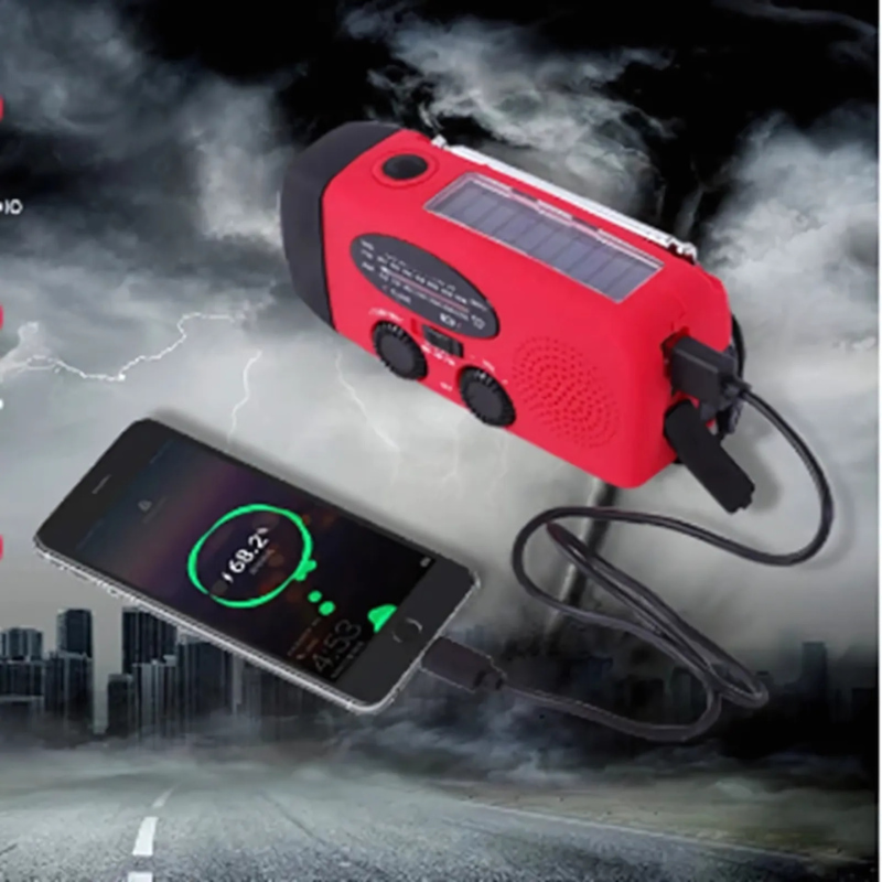 Radio d’urgence avec batterie externe | Radio à manivelle avec énergie solaire | Lampe de poche USB et LED | CrankPower
