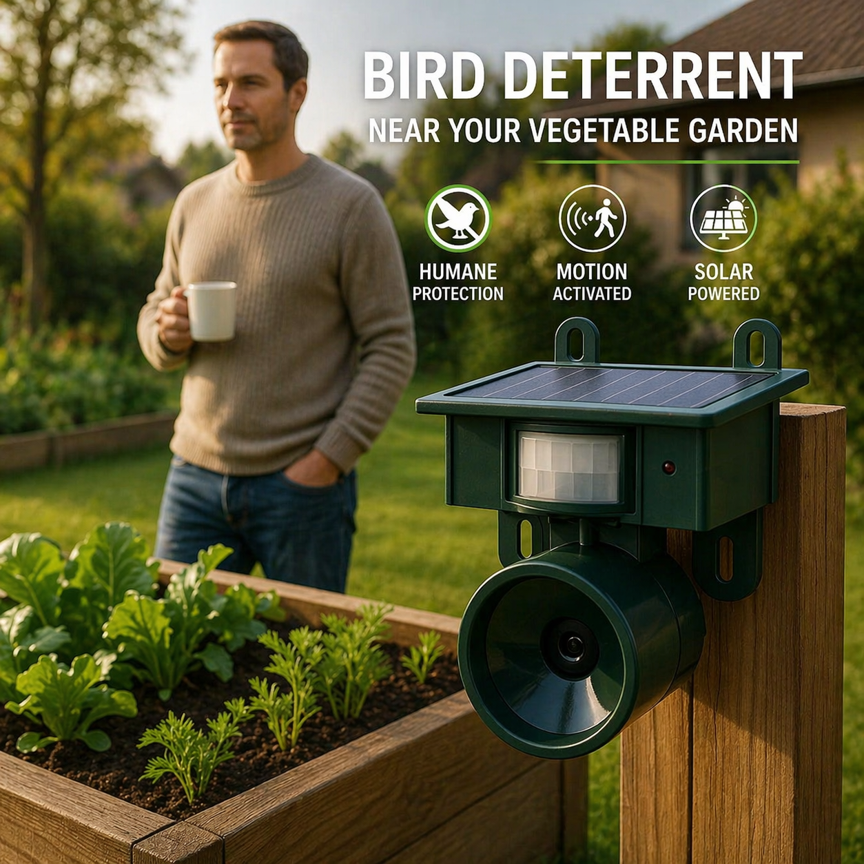 Vogelabwehr| Solarbetriebener Sensor | Tierfreundliche Raubvogelrufe | Birdfend
