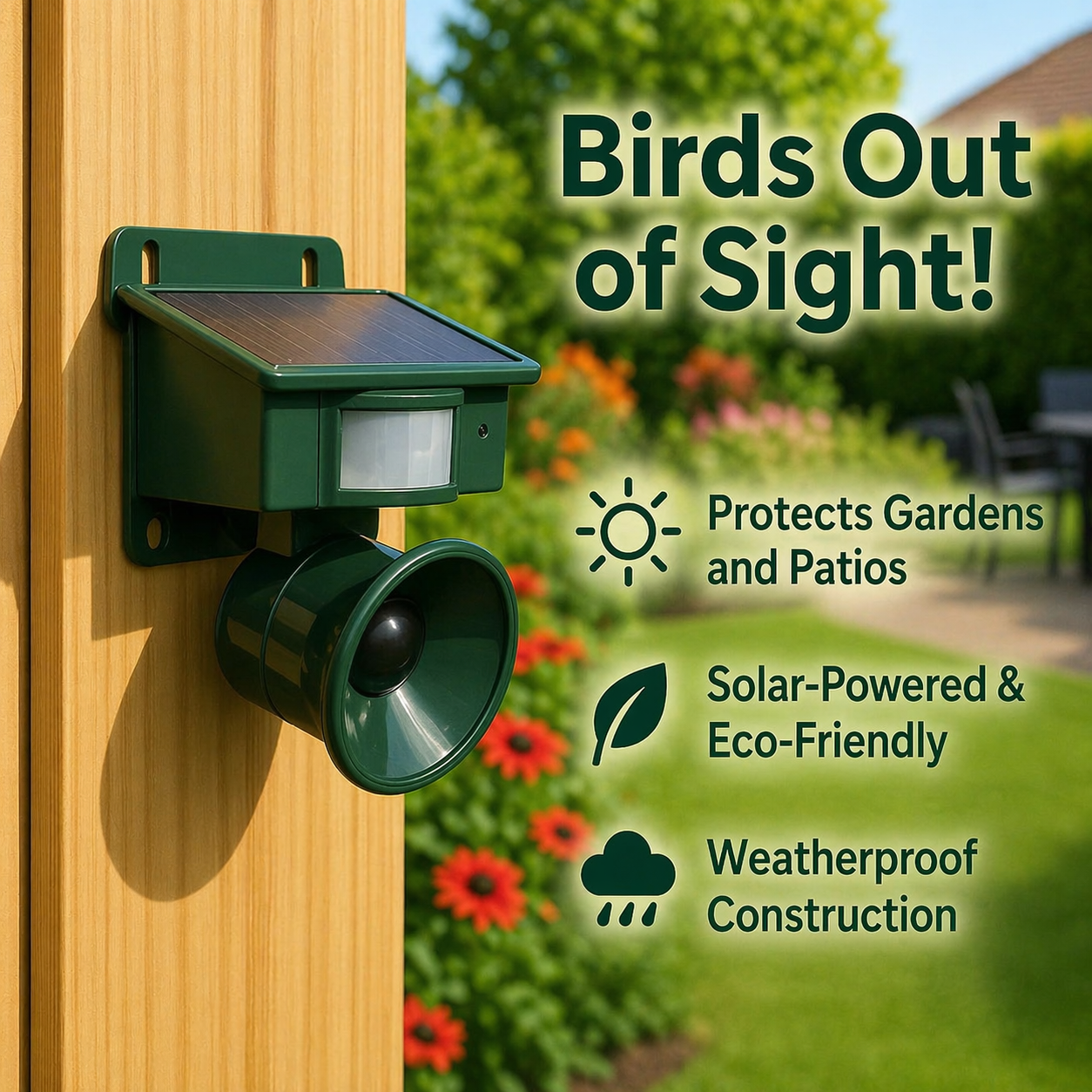 Vogelabwehr| Solarbetriebener Sensor | Tierfreundliche Raubvogelrufe | Birdfend