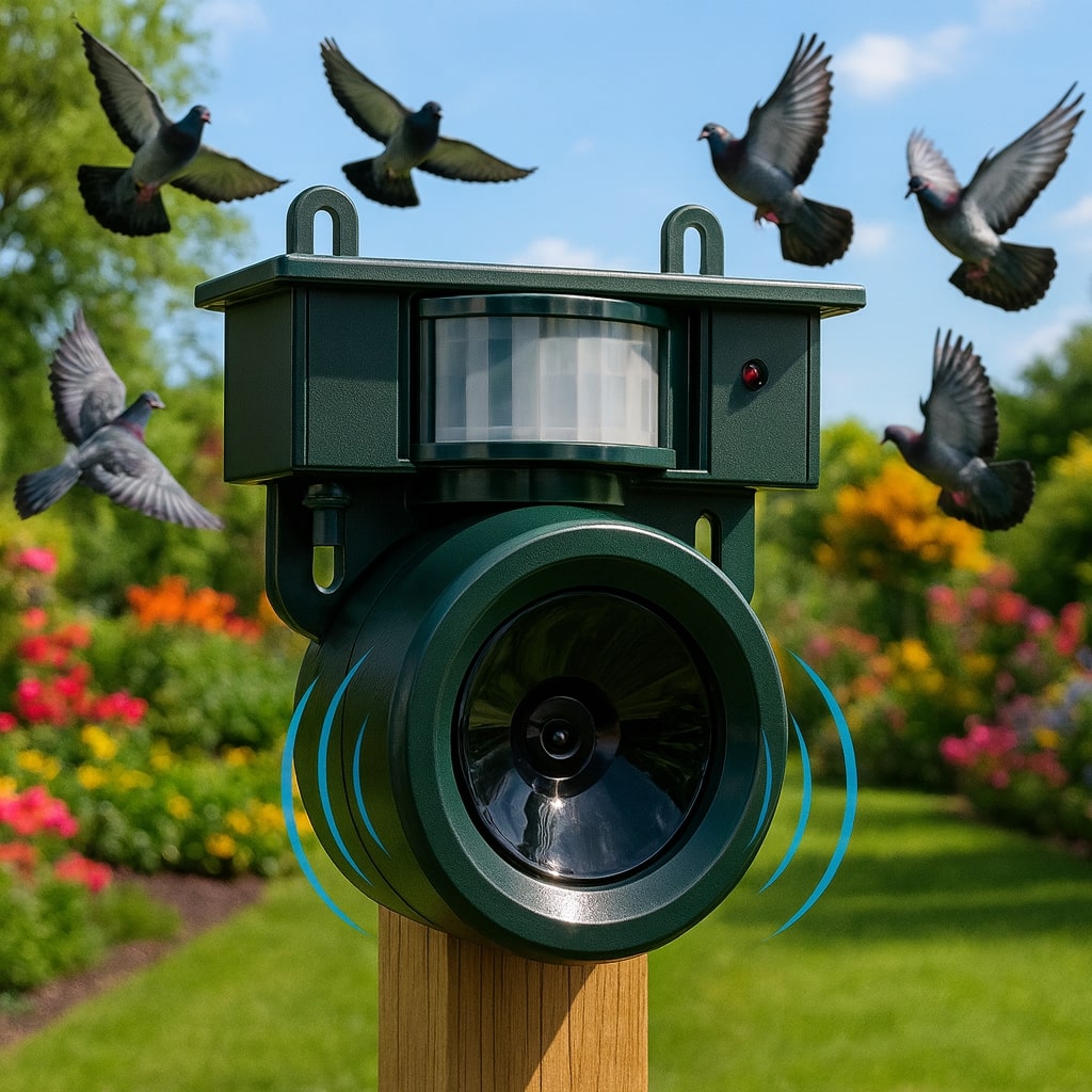 Vogelabwehr| Solarbetriebener Sensor | Tierfreundliche Raubvogelrufe | Birdfend
