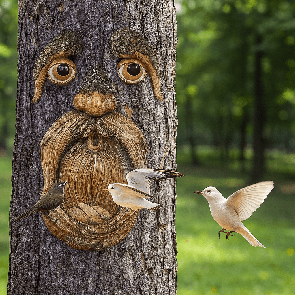 Vogelhaus Baumgesicht Kunstharz | Wetterfest | Futterstation | TreeSpirit
