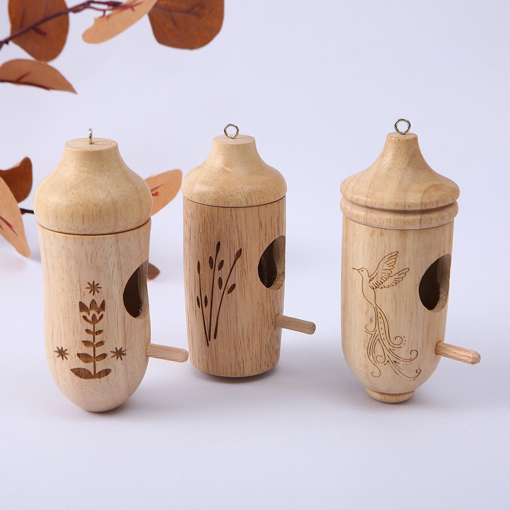 Vogelhaus Holz Hängend 3er-Set | Eingravierte Motive | Nisthaus Garten | BirchHaven