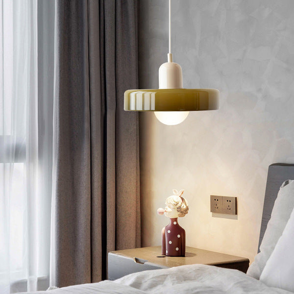 Glas-Pendelleuchte Bauhaus-Stil | Rundes Buntglas mit verstellbarer Hängehöhe | Ideal für Wohnzimmer, Küche und Flur 14