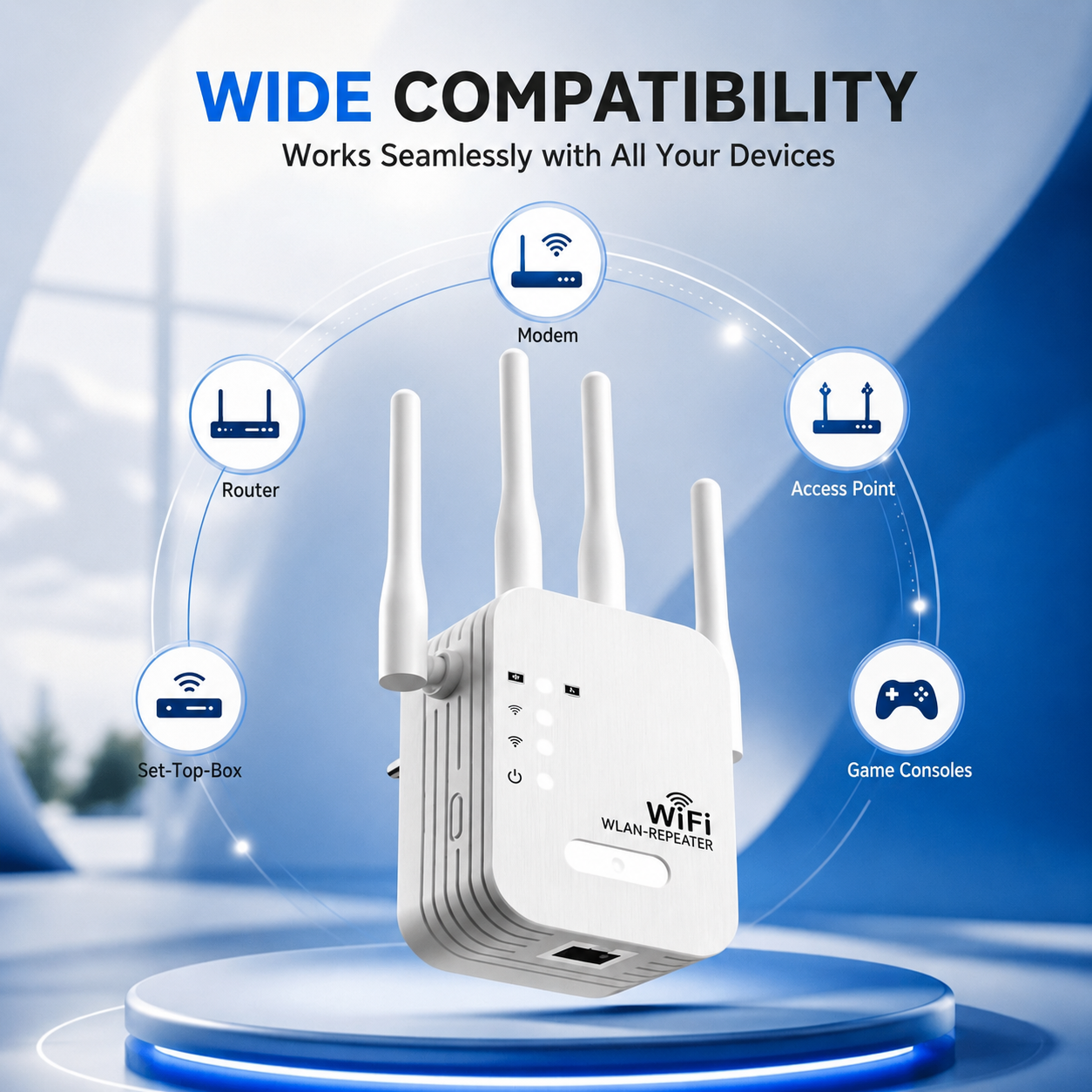 WLAN-Repeater | Dual-Band mit 4 Antennen | Erweitert die WLAN-Reichweite | RangeBoost