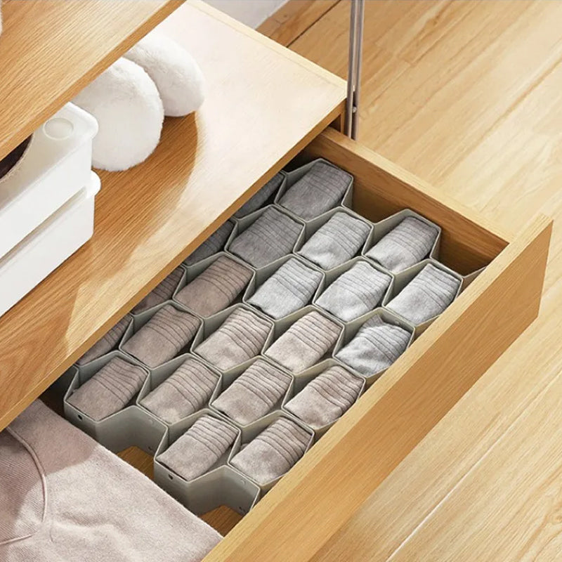 Wabenförmige Schubladenteiler-Organisation | Steckbares PP-Kunststoff System | Flexibel für Kleidung & Büro | Hivesort
