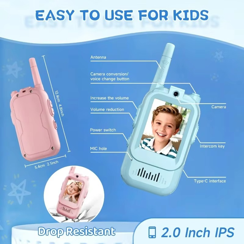 Walkie-Talkie | Live Bild und Sprachkontakt | Wiederaufladbar mit USB C | KidzView