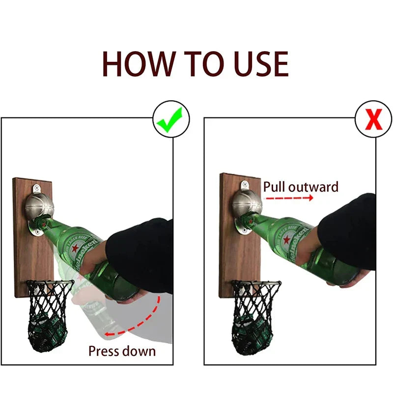 Wandflaschenöffner | Basketball-Design | Fängt Kronkorken im Netz auf | CapDunk