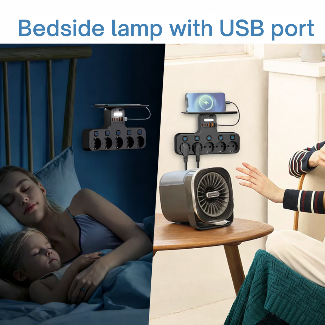 Wandsteckdosenleiste | Einzeln schaltbare Steckdosen | USB Ladeanschlüsse | WallCharge