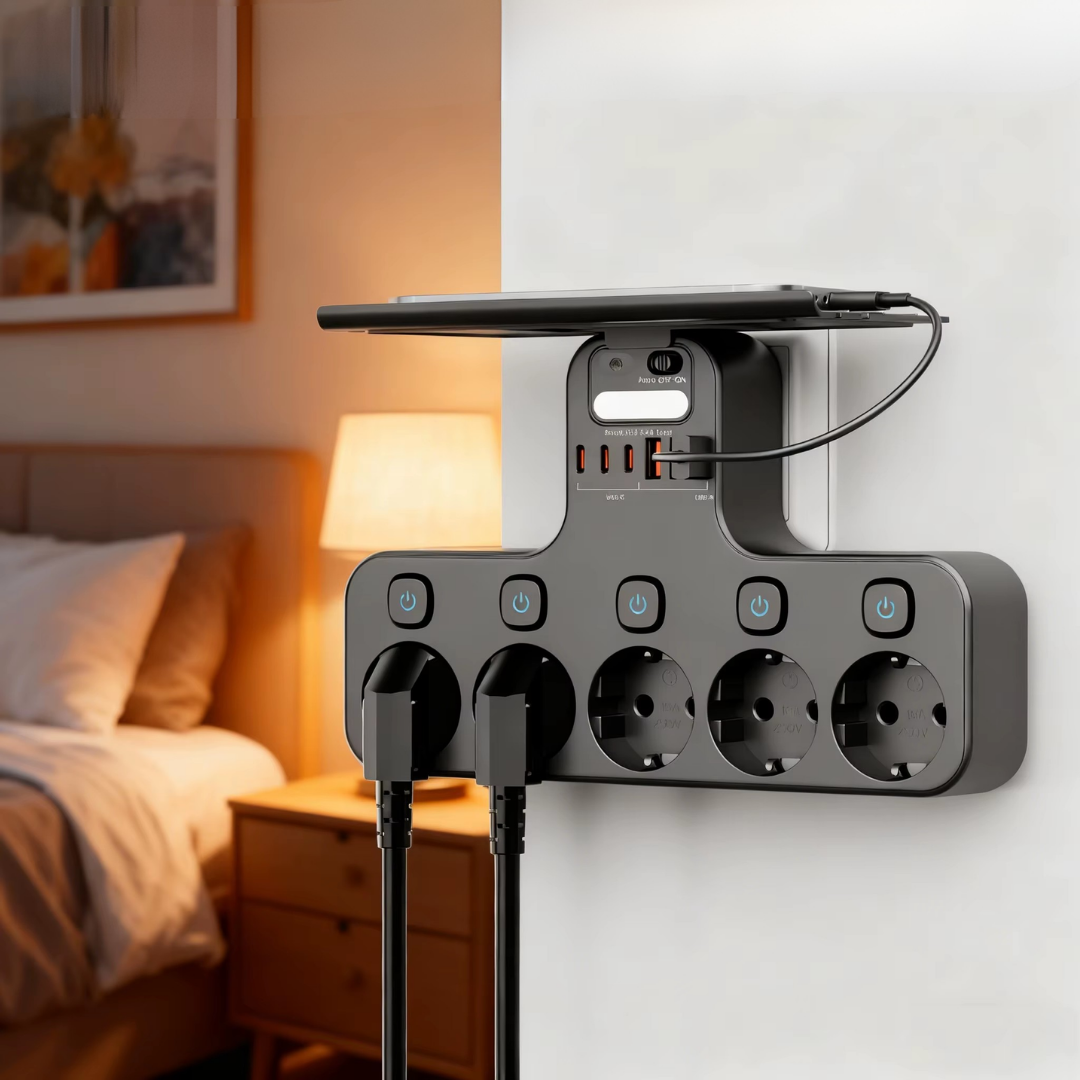 Wandsteckdosenleiste | Einzeln schaltbare Steckdosen | USB Ladeanschlüsse | WallCharge