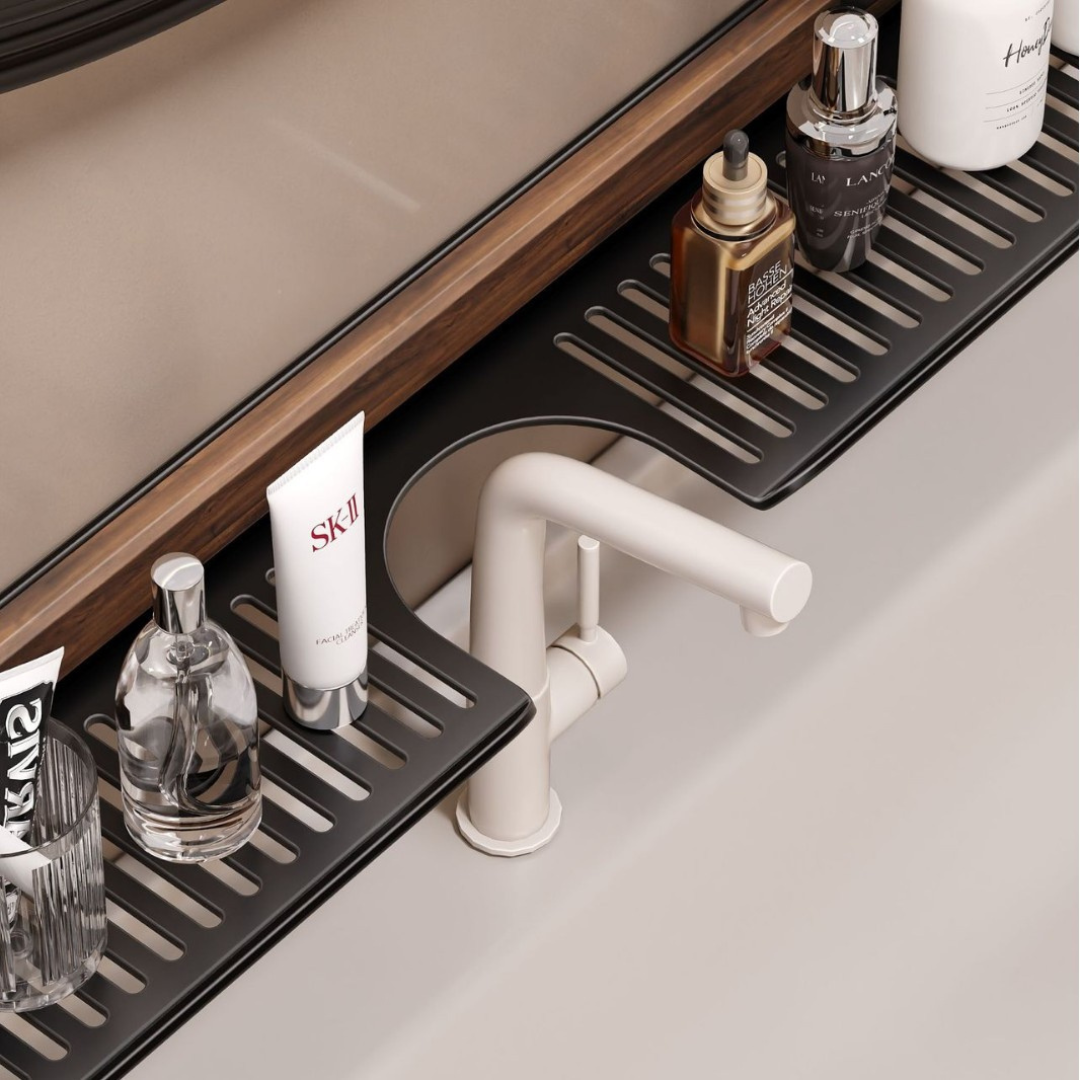 Waschbecken Organizer | Saugnapf Wandablage fürs Bad | Abtropfdesign für Ordnung | SinkSleek