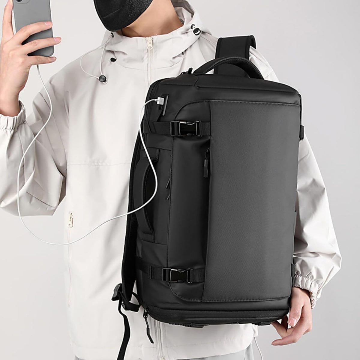 Wasserdichter Laptop-Rucksack 15,6 Zoll mit 270°-Seitenöffnung | Schwarz, Blau, Grau | USB-C-Anschluss, diebstahlsicher 5