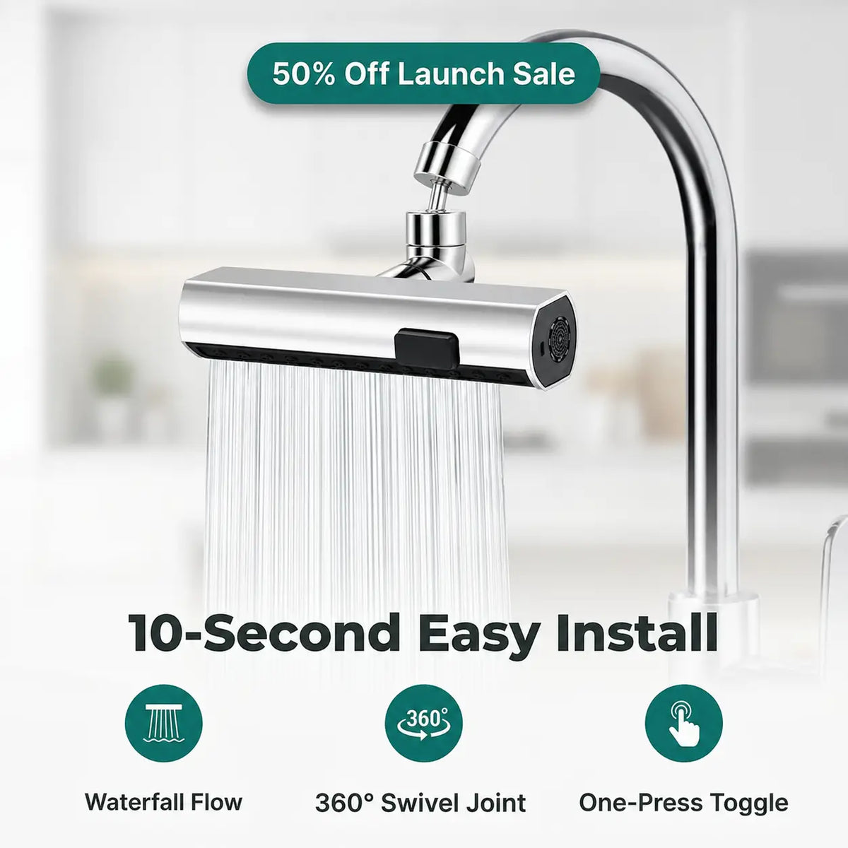 Küchenarmatur Wasserfall-Design | Anti-Spritz-Effekt für saubere Arbeitsflächen | 2 Strahlarten aus korrosionsbeständigem ABS 1