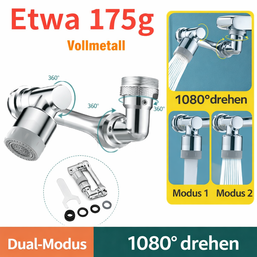 Wasserhahn Extender | 1080° Drehbar | 2 Wasser-Modi | FlexFlow