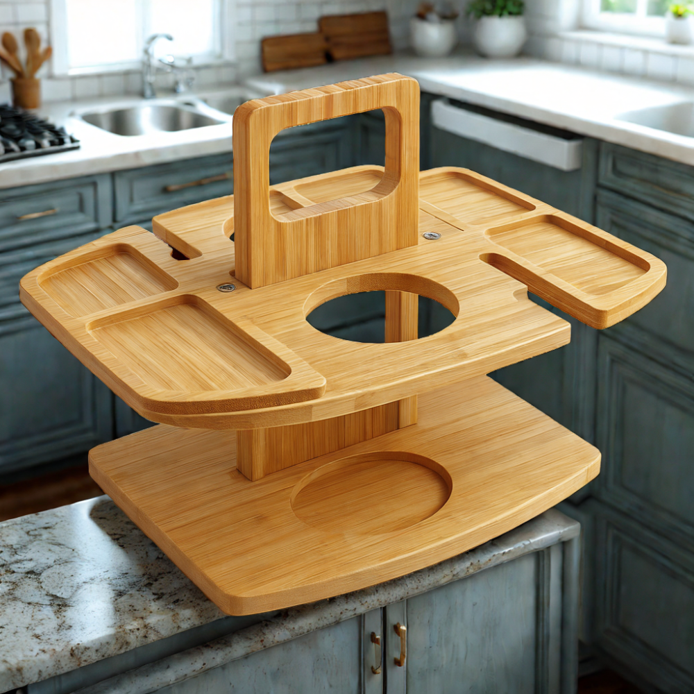 Weintisch Holz klappbar | Snackfächer | Glashalter & Flaschenhalter | Decktable