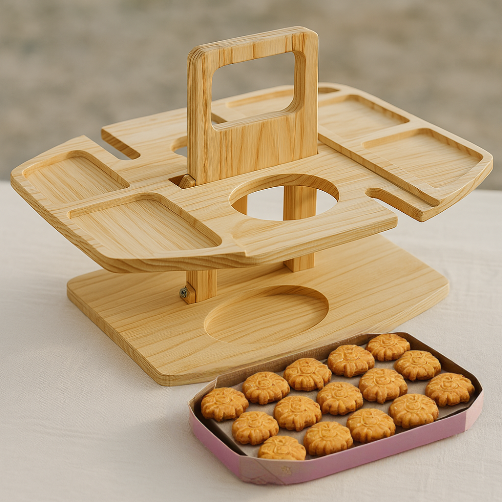 Weintisch Holz klappbar | Snackfächer | Glashalter & Flaschenhalter | Decktable