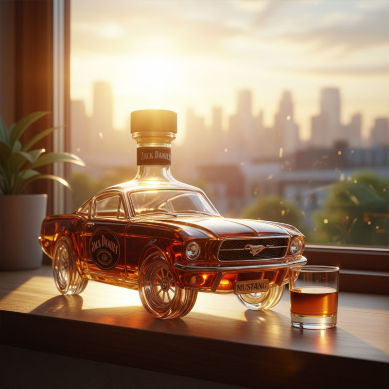 Whiskyflasche | Mustang-Whiskeykaraffe | Detailreiche Glasform | BarRacer