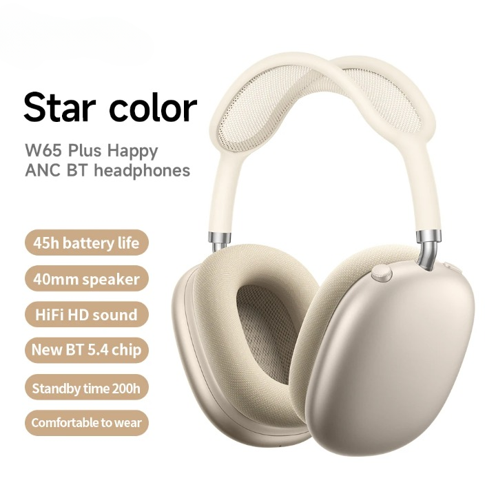 Wireless Headphones | Bluetooth-Kopfhörer Over-Ear ANC W65 Plus | 45 Std. Akkulaufzeit | Wavora