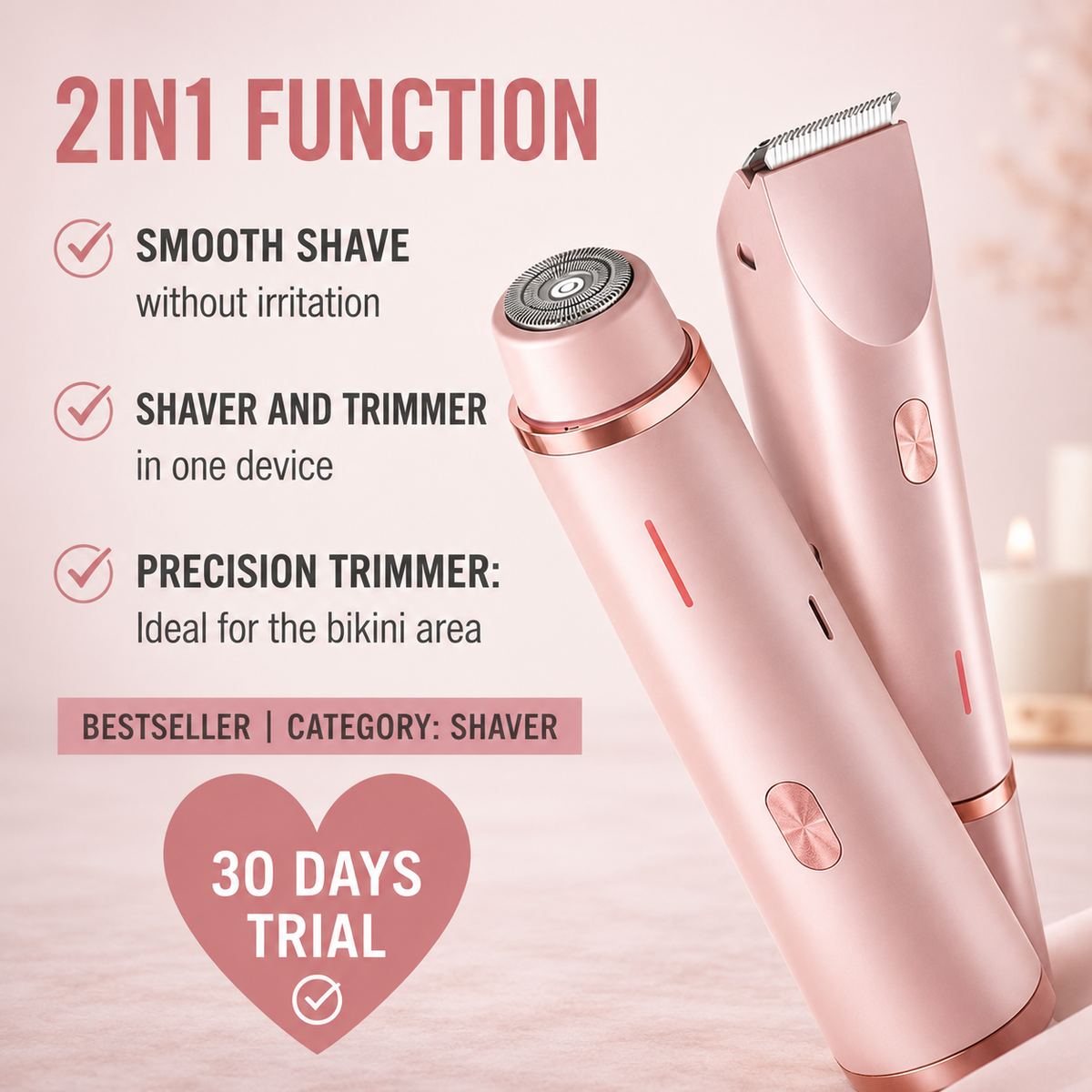 Women's Electric Body Shaver | IPX7 Waterproof, USB-C Rechargeable | Gentle 2-in-1 Hair Removal for Intimate Areas & Legs 7