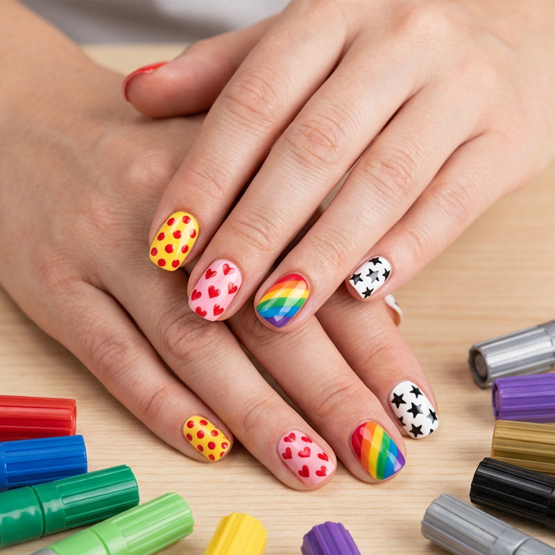 Nagelkunst-Marker-Set | Doppelseitig mit Pinsel | Wasserbasiert, Schnelltrocknend | TipDuo