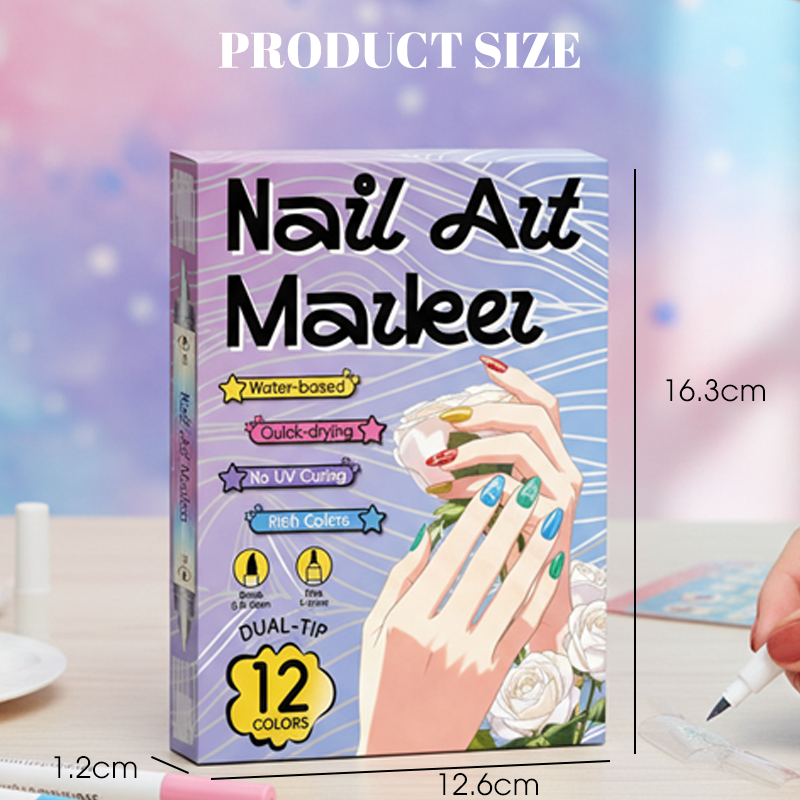 Nagelkunst-Marker-Set | Doppelseitig mit Pinsel | Wasserbasiert, Schnelltrocknend | TipDuo
