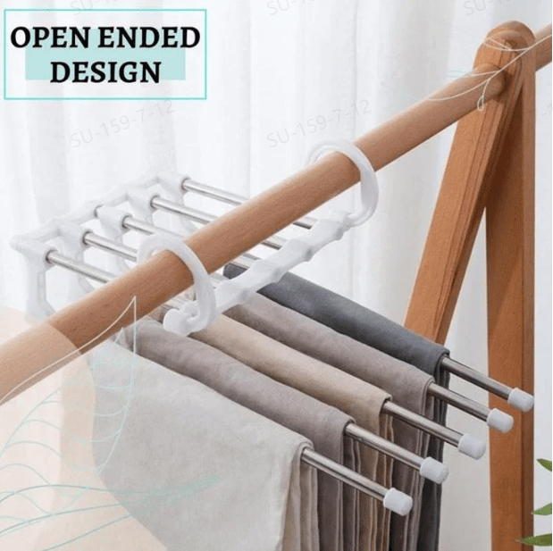 5-in-1 Hosenbügel Organizer aus Edelstahl | Faltbar für 5 Hosen | Platzsparende, knitterfreie Aufbewahrung im Kleiderschrank 5