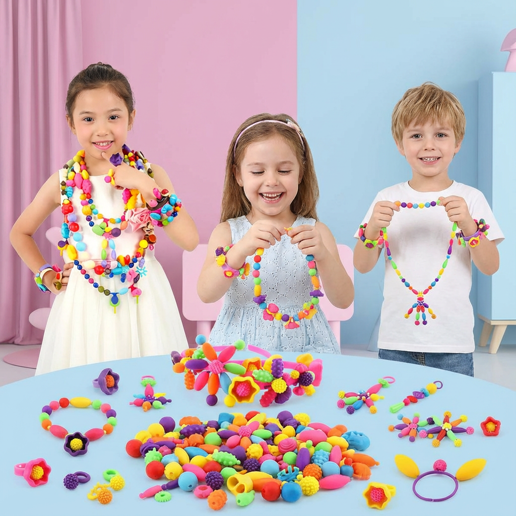 Schmuck-Steckperlen Set 500 Teile | Bunte Formen & Farben | Stecksystem für Ketten, Armbänder & Ringe, fördert Feinmotorik 2