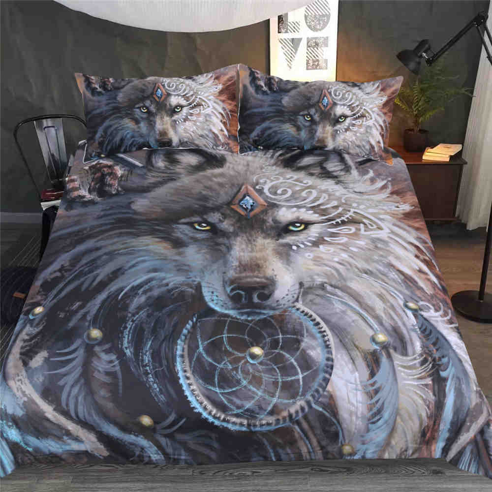 Bettwäsche Wolfsmotiv Mikrofaser waschmaschinenfest mit 3D-Druck 1