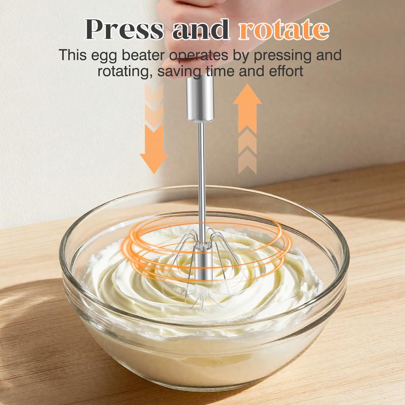 Enkel piskeris | Pisker og skummer med et tryk på en knap, uden strøm | Rustfrit | SpinWhisk
