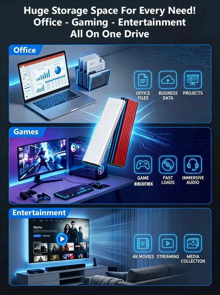 Přenosný mini SSD | Externí pevný disk kapesního formátu | Plug-and-play | Vaultix