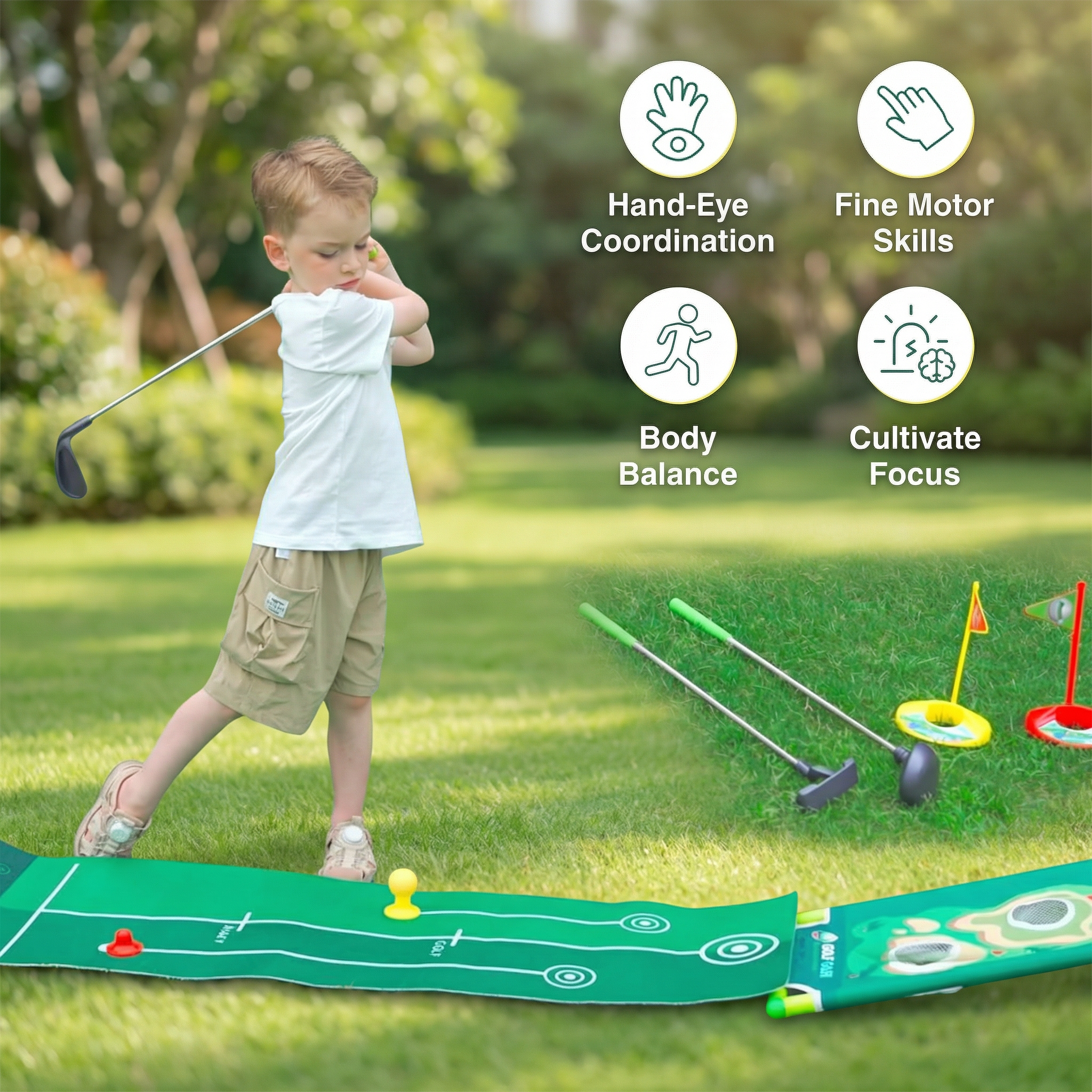 Přenosný trénink mini golfu | Sada puttingové podložky | Vnitřní i venkovní použití | Fairwayfix