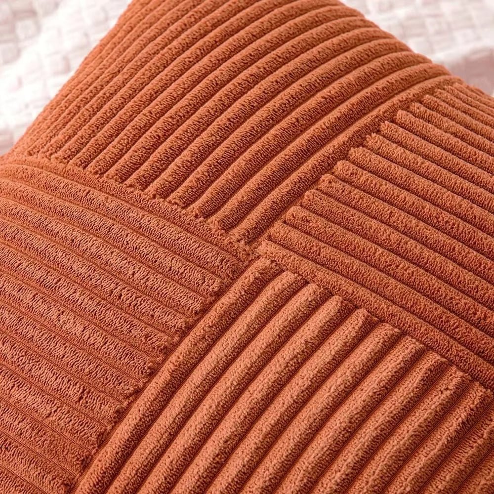 Kissenbezüge Cord 46x46 cm im 4er-Set | Boho-Stil, gerippte Textur | Verdeckter Reißverschluss, pflegeleichtes Polyester 6