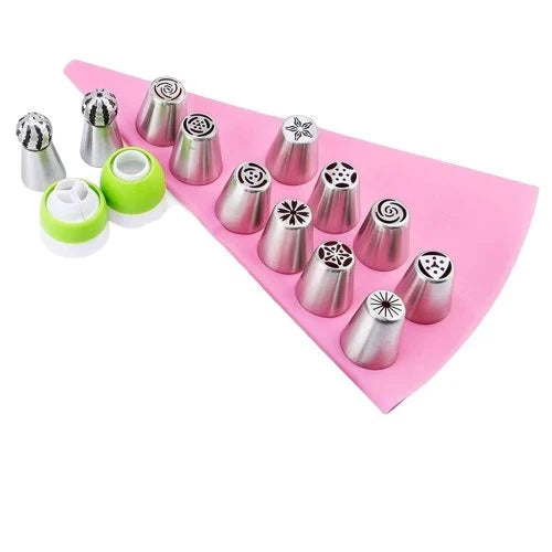 Gebäckspitzen | Spritztüllen-Set 14-teilig | für Blumen- & Musterdekor auf Torten | BloomPipe