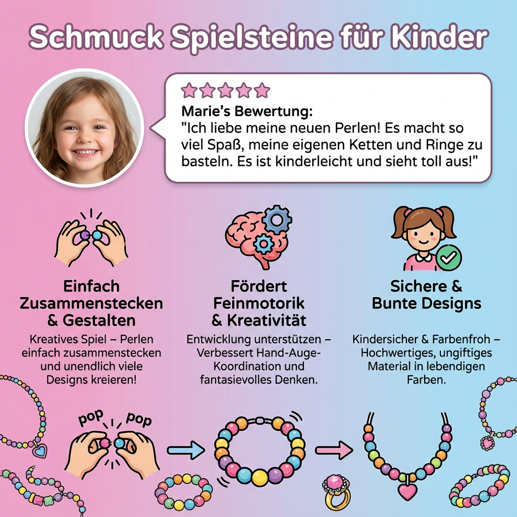 Schmuck-Steckperlen Set 500 Teile | Bunte Formen & Farben | Stecksystem für Ketten, Armbänder & Ringe, fördert Feinmotorik 6