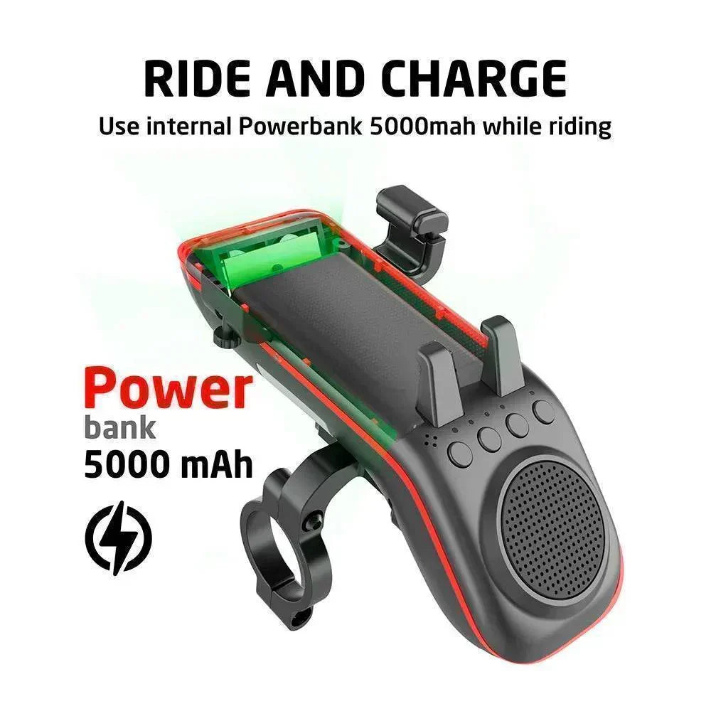 Fahrradlicht mit Bluetooth Lautsprecher und Handyhalterung | 5000mAh Powerbank & Fahrradklingel | LED Licht für mehr Sicherheit 4