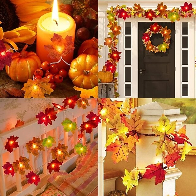 LED Lichterkette Ahornblätter Herbst | 1,5 m 10 LEDs Warmweiß | USB- oder Batteriebetrieb, für Innen & Außen geeignet 2
