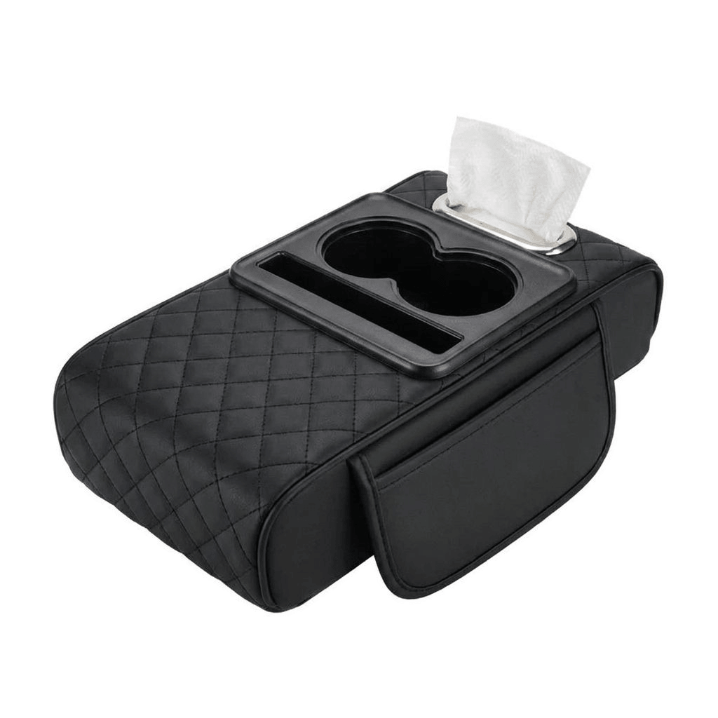 Auto Armlehnen Organizer gepolstert Nappa-Kunstleder | 5 Farben: Orange, Schwarz, Grau, Beige | Becherhalter & Taschentuchfach 4