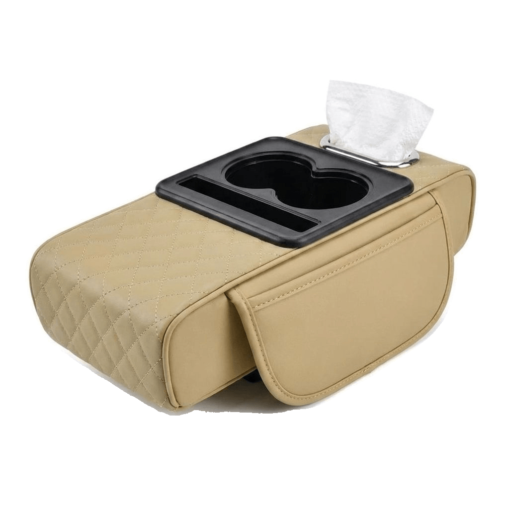 Auto Armlehnen Organizer gepolstert Nappa-Kunstleder | 5 Farben: Orange, Schwarz, Grau, Beige | Becherhalter & Taschentuchfach 7