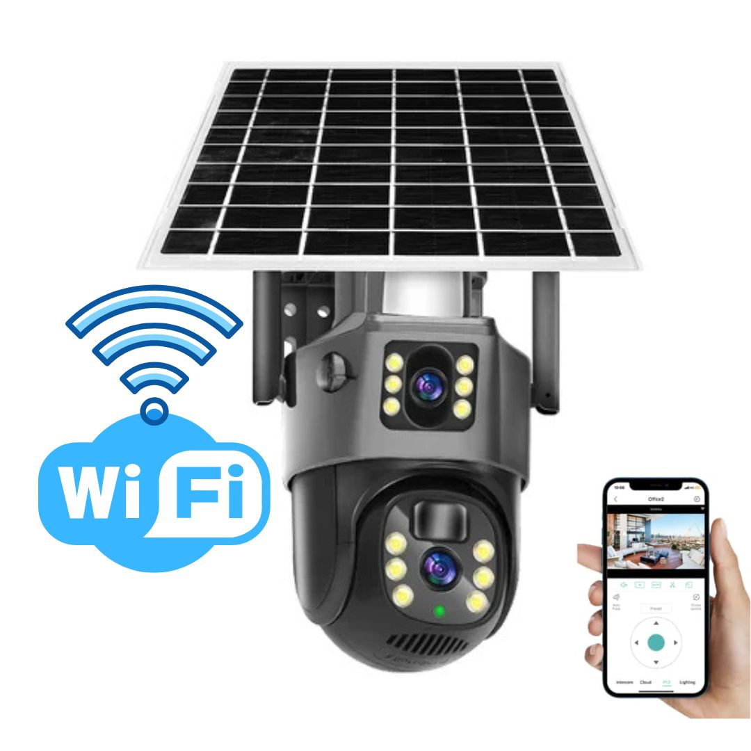 Câmara de Segurança Solar com Dupla Lente | Zoom 10x PTZ 360° | 12.000 mAh IP66 4G WLAN | Vigiora