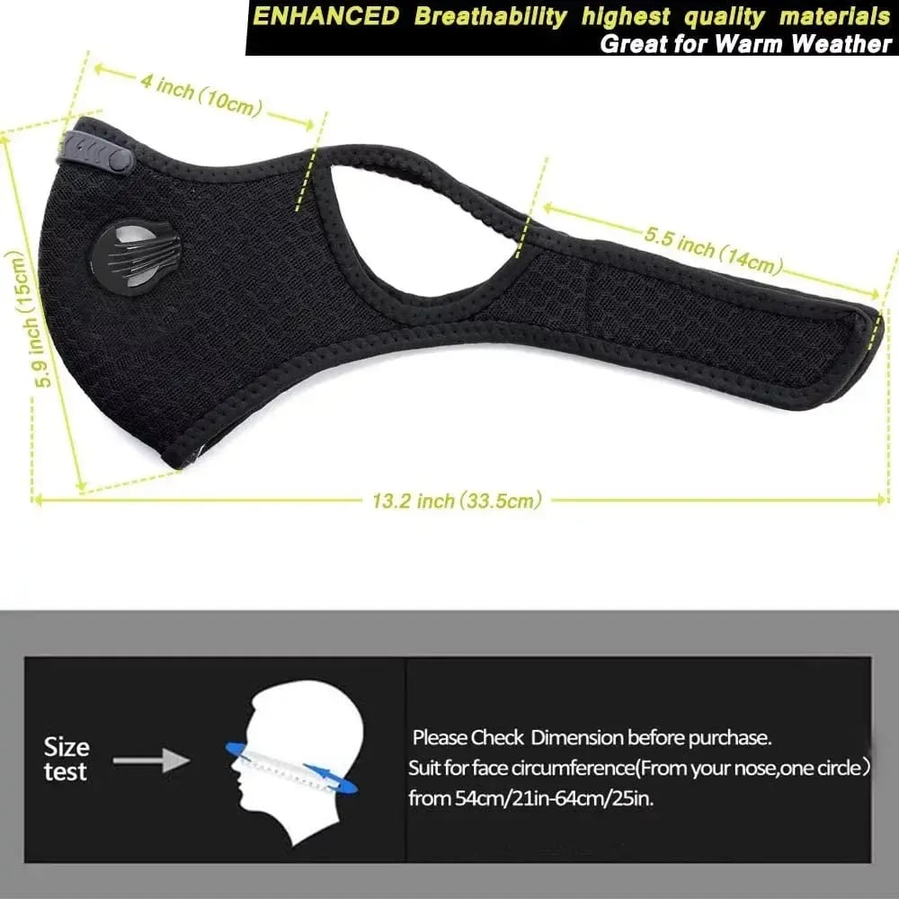 Maschera antipolvere riutilizzabile | con filtro a carbone attivo e visiera | Traspirante e leggera | RideMask