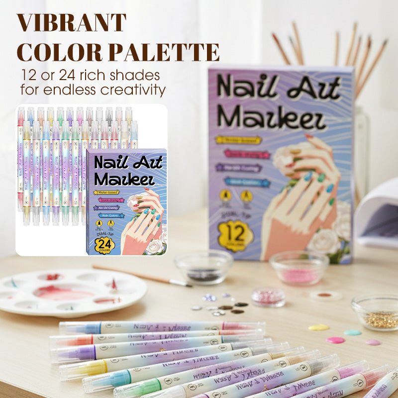 Nagelkunst-Marker-Set | Doppelseitig mit Pinsel | Wasserbasiert, Schnelltrocknend | TipDuo