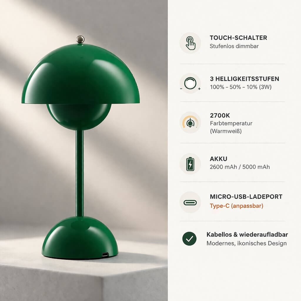 Kabellose Tischlampe LED | Dimmbar mit Akku, USB-Ladekabel | Warmes Licht für Schlafzimmer, Wohnzimmer, Schreibtisch 10