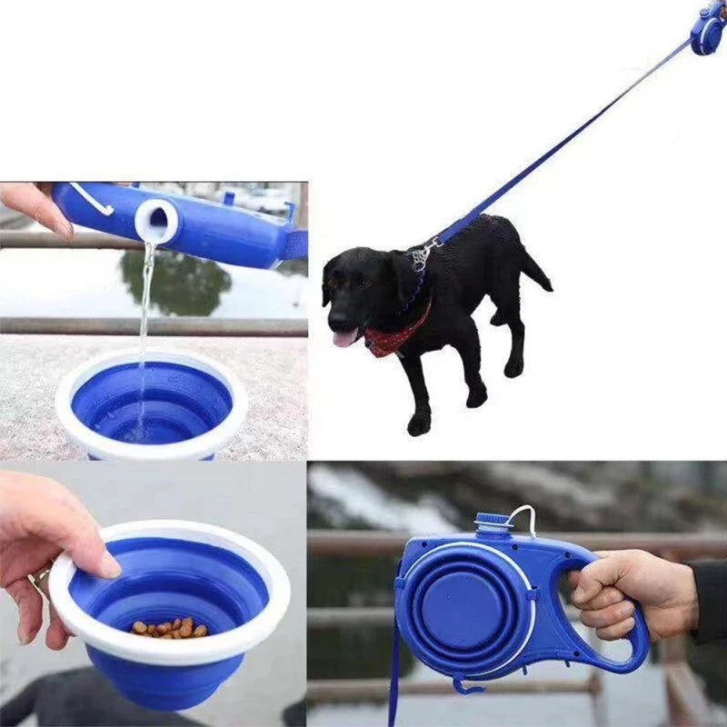 Multifunktionale Hundeleine 4-in-1 Wasserflasche Napf mit Kotbeutelspender 1