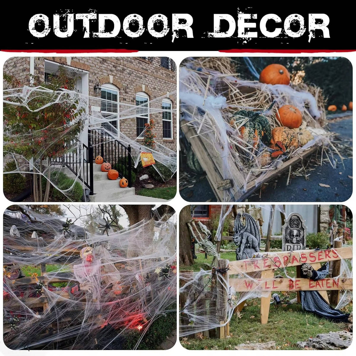 Spinnennetz Halloween Deko | 200 qm Abdeckung mit 9 Fake-Spinnen | Dehnbares Material, Innen und Außen, rückstandsfrei 8