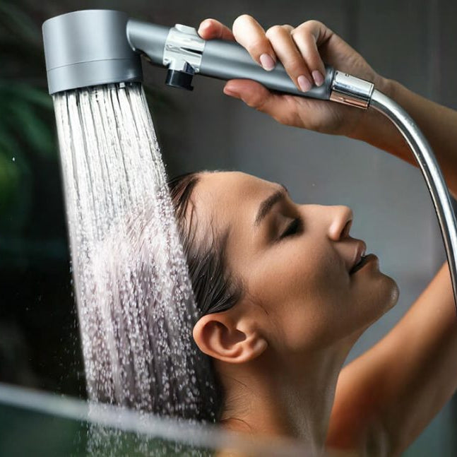 Duschkopf mit Filter | 3 Strahlarten, Stopp-Taste & Massage | Wassersparend | PureShower